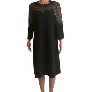 Lucian Matis Cocktail Dress Womens 18 Black Crepe Mesh Lace Knee Length Elegant